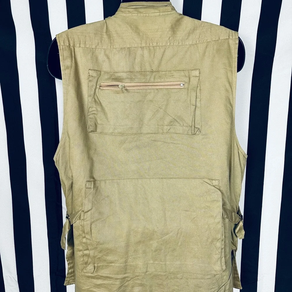 Fujifilm USA Vintage Photography Vest Cotton Tan Cargo Zip Pockets